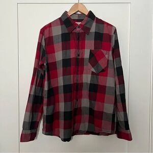 Anchor Blue Shirt Mens Medium Red Gray Plaid Button Up Long Sleeve Cotton